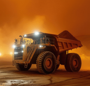 caminhão trabalhando em mineração e com pesagem